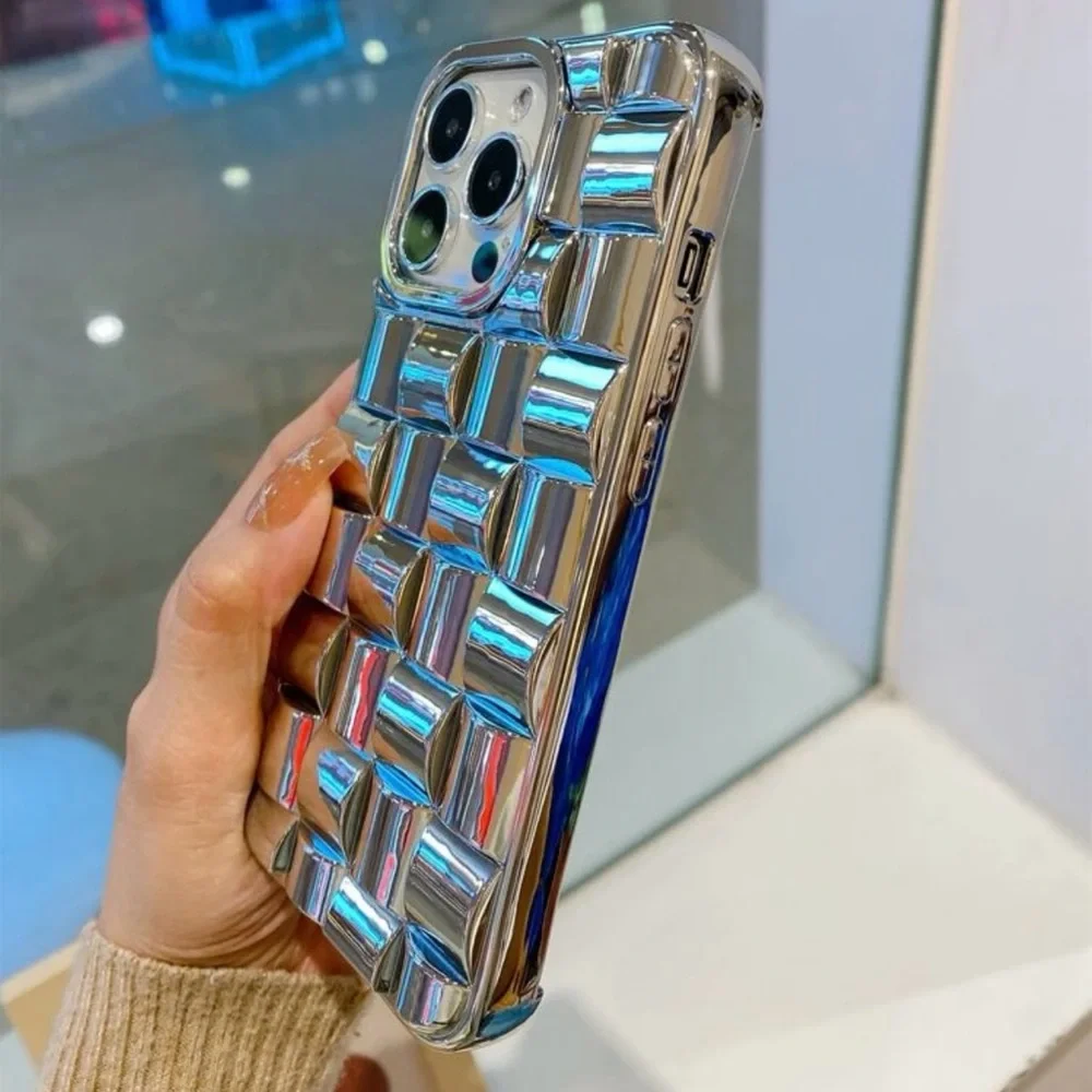 Silver Plaid Embossed IPhone 12 Pro Max Phone Case 📱🪩